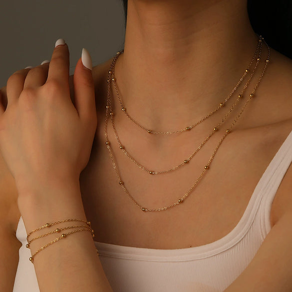 Jewelry Titanium Steel Multi Layer Clip Bead Chain Set With Diamonds Bamboo Chain Style For Women