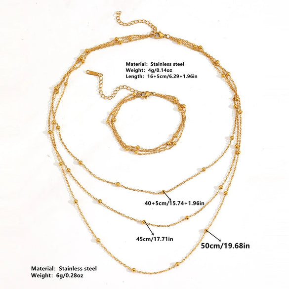 Jewelry Titanium Steel Multi Layer Clip Bead Chain Set With Diamonds Bamboo Chain Style For Women