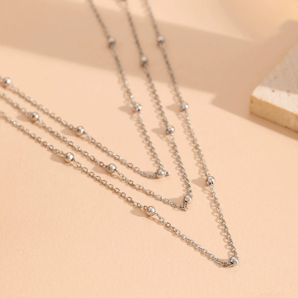 Jewelry Titanium Steel Multi Layer Clip Bead Chain Set With Diamonds Bamboo Chain Style For Women