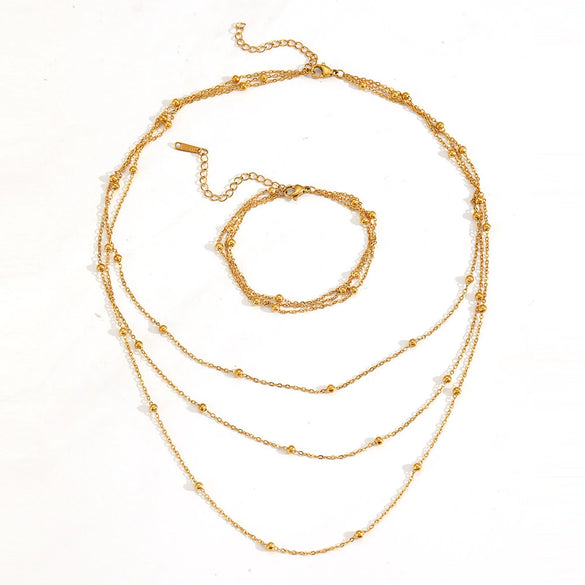 Jewelry Titanium Steel Multi Layer Clip Bead Chain Set With Diamonds Bamboo Chain Style For Women