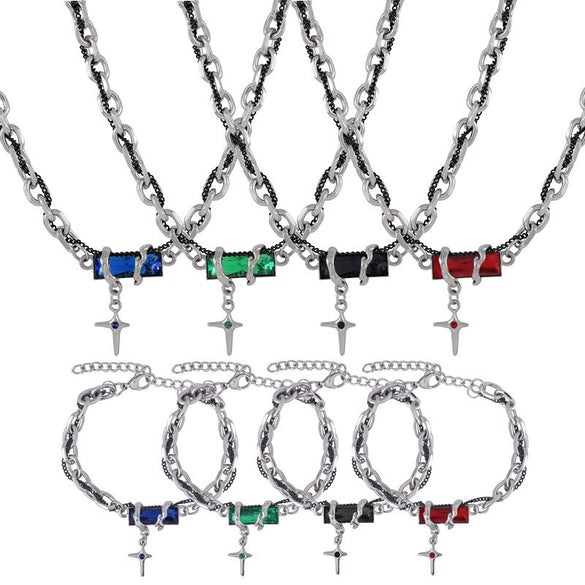 Jewelry 316L Stainless Steel Niche Hiphop Style Winding Color Zircon Chain Electroplating Design
