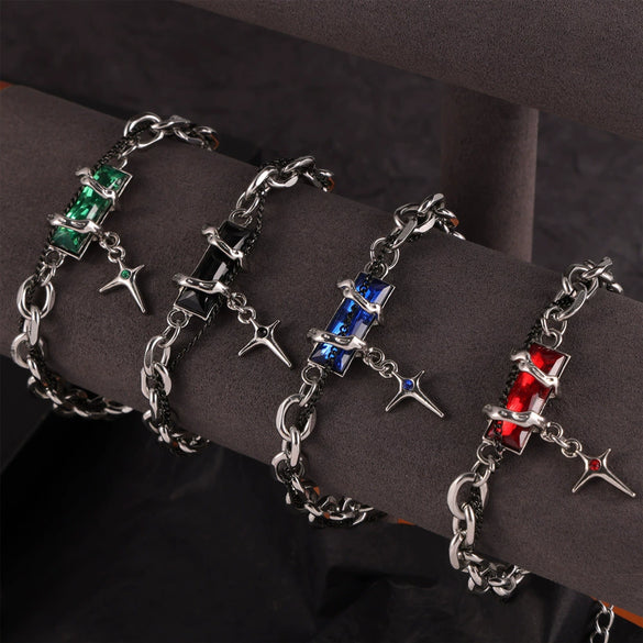 Jewelry 316L Stainless Steel Niche Hiphop Style Winding Color Zircon Chain Electroplating Design