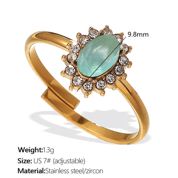 Jewelry 316L Stainless Steel Oval Vintage Imitation Caibao Emerald Ring For Women Electroplating