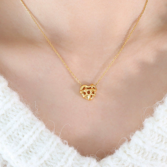 Jewelry 316L Stainless Steel Peach Heart Pendant Necklace And Earrings Wind Pattern 18K Gold Plated