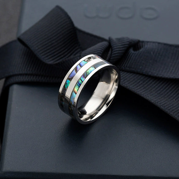 Jewelry Titanium Steel Ring And Bracelet Inlaid Abalone And Shell With Dripping Oil Treatment And Letters Numbers Text Pattern Unisex