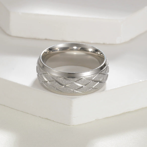Jewelry Titanium Steel Ring Diamond Plaid Frosted Electroplating Unisex