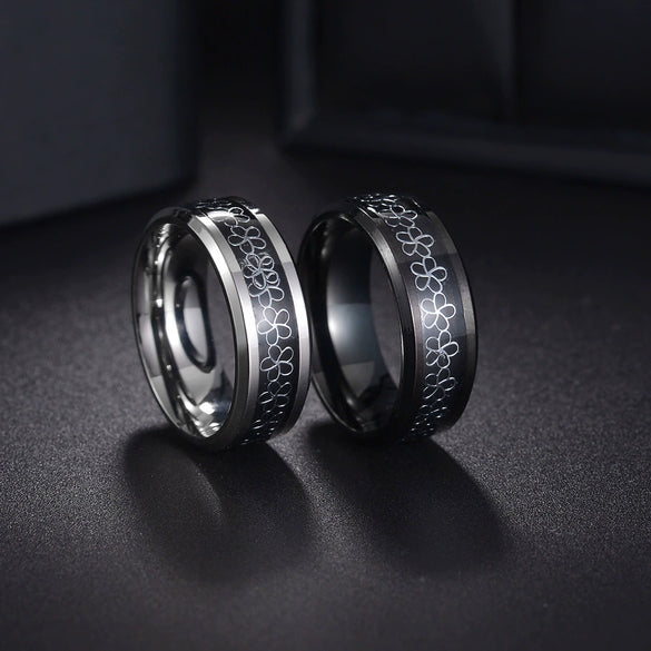 Jewelry Titanium Steel Ring Flower Pattern Geometric Style Electroplating