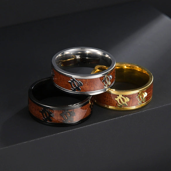 Jewelry Titanium Steel Ring Inlaid With Acacia Wood Grain Turtle Pattern Dripping Oil Unisex