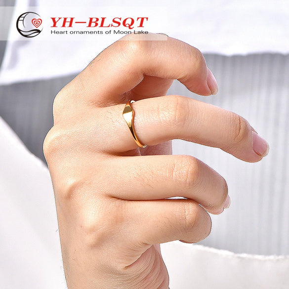 Jewelry Titanium Steel Ring Matte Brushed Drop Shape 18K Gold Electroplated Cartoon Style