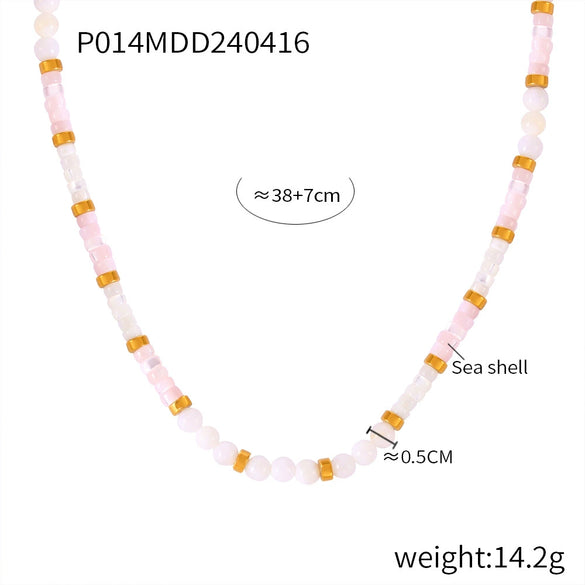 Jewelry 316L Stainless Steel Shell Beaded Niche Style Electroplated Bracelet And Necklace Set