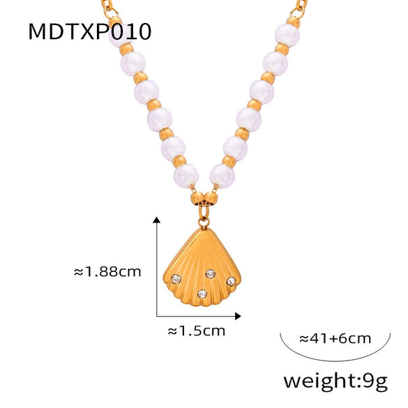 Jewelry 316L Stainless Steel Shell Shape Diamondencrusted Freshwater Pearl Electroplating Unisex