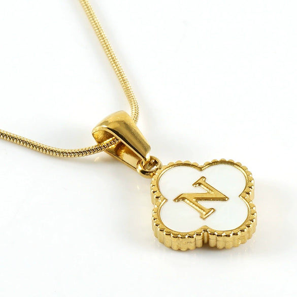Jewelry Titanium Steel Snake Bone Chain Letter Pendant With Electroplating And Four Leaf Clover Design For Women