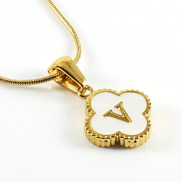 Jewelry Titanium Steel Snake Bone Chain Letter Pendant With Electroplating And Four Leaf Clover Design For Women