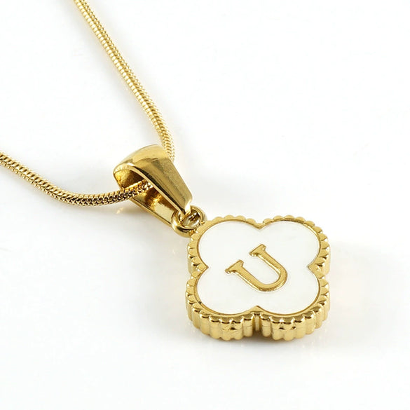 Jewelry Titanium Steel Snake Bone Chain Letter Pendant With Electroplating And Four Leaf Clover Design For Women