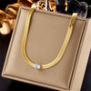 Jewelry Titanium Steel Snake Bone Chain Necklace With Rhinestone And Geometric Design Electroplated