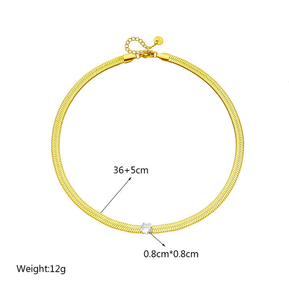 Jewelry Titanium Steel Snake Bone Chain Necklace With Rhinestone And Geometric Design Electroplated