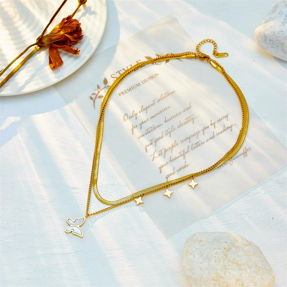Jewelry Titanium Steel Snake Bone Chain Necklace With Star Butterfly Pendant Electroplating Design For Women
