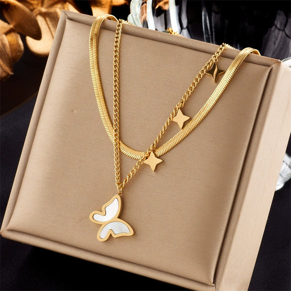 Jewelry Titanium Steel Snake Bone Chain Necklace With Star Butterfly Pendant Electroplating Design For Women