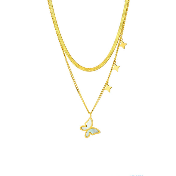 Jewelry Titanium Steel Snake Bone Chain Necklace With Star Butterfly Pendant Electroplating Design For Women