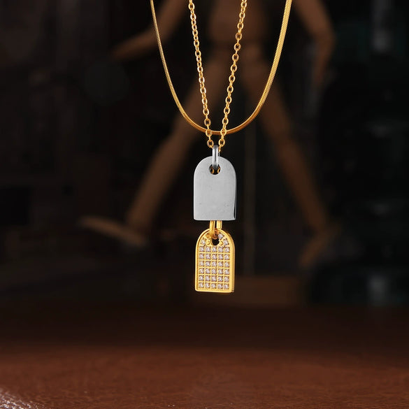 Jewelry 316L Stainless Steel Square Geometric Electroplated Pendant Necklace Simple Light Luxury Unisex