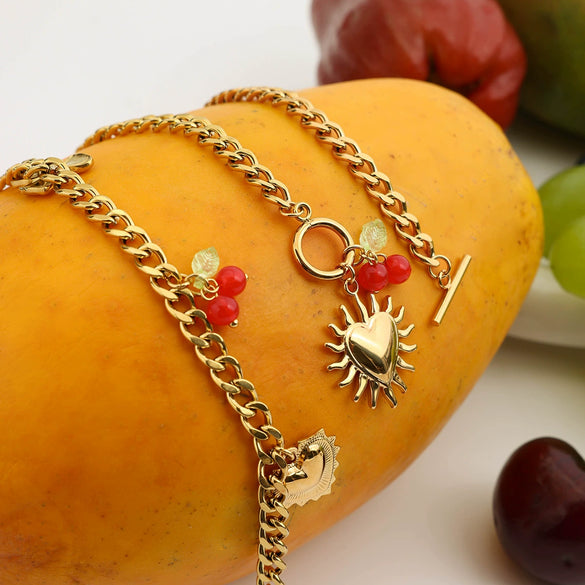Jewelry Titanium Steel Stainless Steel Cherry Cuban Chain Electroplated Women's Love Style