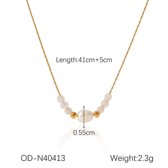 Jewelry Titanium Steel Stainless Steel Imitation Pearl Flowershaped Women's Natural Style Vacuum Plating Set With Pearls Necklace