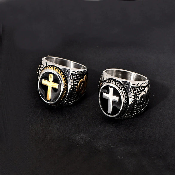 Jewelry Titanium Steel U Shaped Hip Hop Style Vacuum Gold Plated Men's Ring