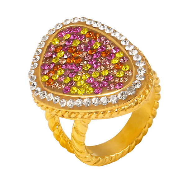 Jewelry Titanium Steel Water Drops Geometric Pvd Plated True Gold Fashion Ring