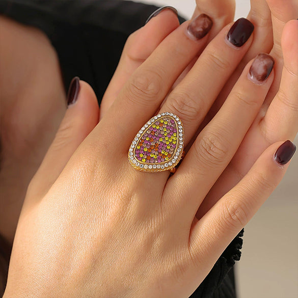 Jewelry Titanium Steel Water Drops Geometric Pvd Plated True Gold Fashion Ring