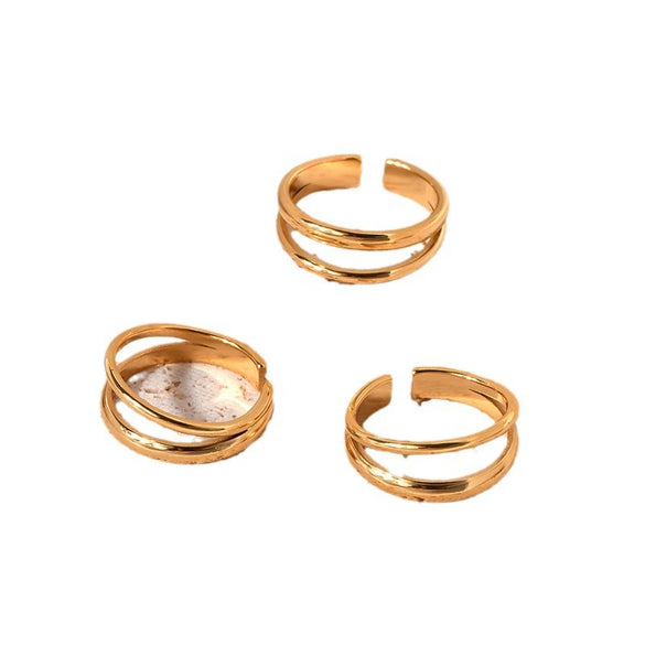 Jewelry Titanium Steel Wave Shape Electroplating Minimalist Opening Ring For Women