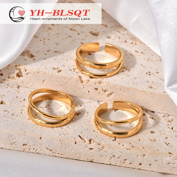 Jewelry Titanium Steel Wave Shape Electroplating Minimalist Opening Ring For Women