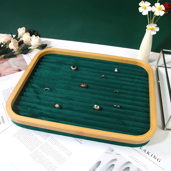 Jewelry Tray Solid Wood And Flannel Rectangle Splicing Style For Jewelry Storage And Display