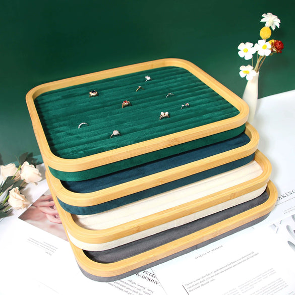 Jewelry Tray Solid Wood And Flannel Rectangle Splicing Style For Jewelry Storage And Display