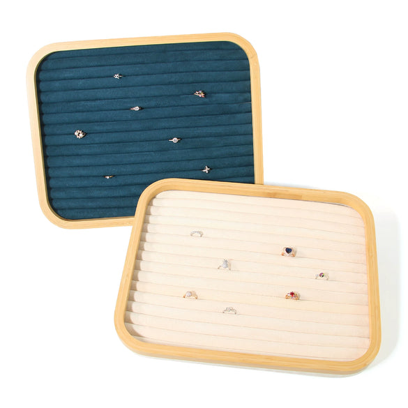 Jewelry Tray Solid Wood And Flannel Rectangle Splicing Style For Jewelry Storage And Display