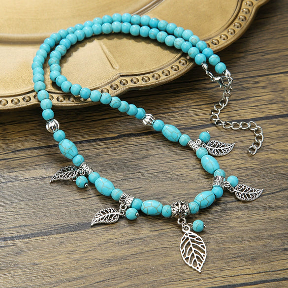 Jewelry Turquoise Beaded Necklace Pine Stone Alloy Geometric Handmade