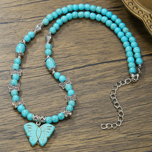 Jewelry Turquoise Beaded Necklace Pine Stone Alloy Geometric Handmade