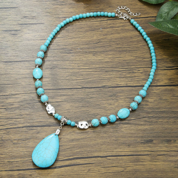 Jewelry Turquoise Beaded Necklace Pine Stone Alloy Geometric Handmade
