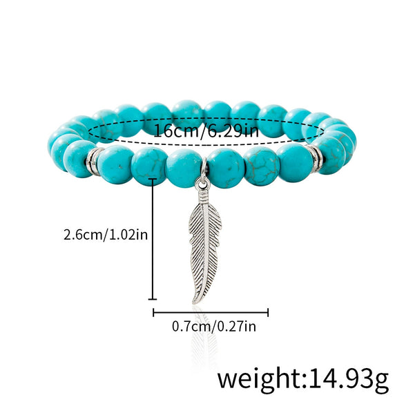 Jewelry Turquoise Beaded Stretchy Rope Bracelet Handmade With Tree Of Life Pendant For Women