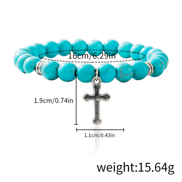Jewelry Turquoise Beaded Stretchy Rope Bracelet Handmade With Tree Of Life Pendant For Women