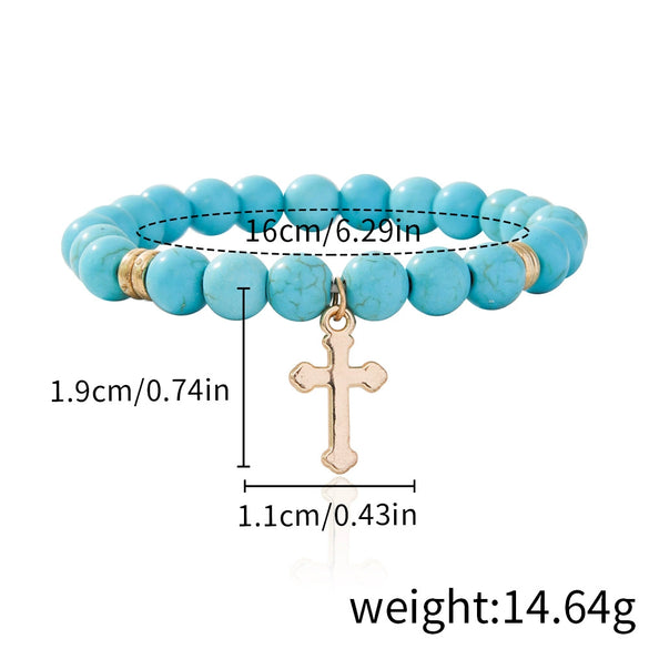 Jewelry Turquoise Beaded Stretchy Rope Bracelet Handmade With Tree Of Life Pendant For Women