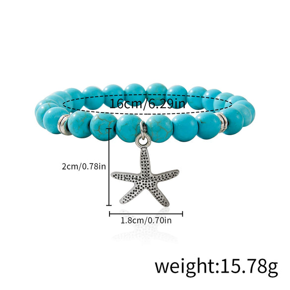 Jewelry Turquoise Beaded Stretchy Rope Bracelet Handmade With Tree Of Life Pendant For Women