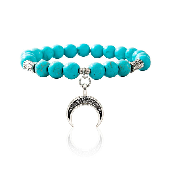 Jewelry Turquoise Beaded Stretchy Rope Bracelet Handmade With Tree Of Life Pendant For Women