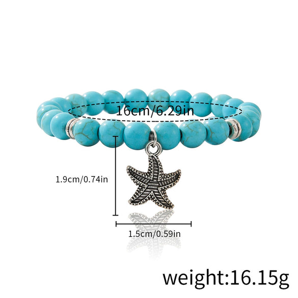 Jewelry Turquoise Beaded Stretchy Rope Bracelet Handmade With Tree Of Life Pendant For Women