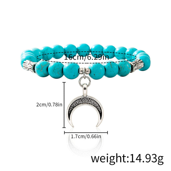 Jewelry Turquoise Beaded Stretchy Rope Bracelet Handmade With Tree Of Life Pendant For Women