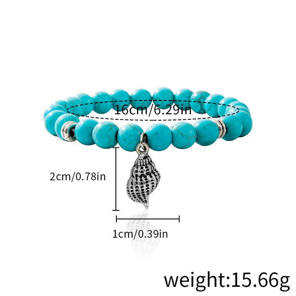 Jewelry Turquoise Beaded Stretchy Rope Bracelet Handmade With Tree Of Life Pendant For Women