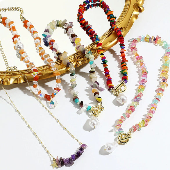 Jewelry Turquoise Geometric Bohemian Style Electroplated Women's Natural Stone Necklace