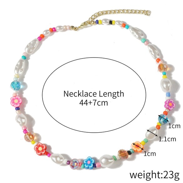 Jewelry Turquoise Pearl Handmade Geometric Pendant Ball Chain Necklace For Women