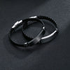 Jewelry Twist Woven Leather Stainless Steel Bracelet Engraved Electroplated