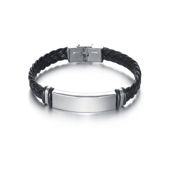 Jewelry Twist Woven Leather Stainless Steel Bracelet Engraved Electroplated
