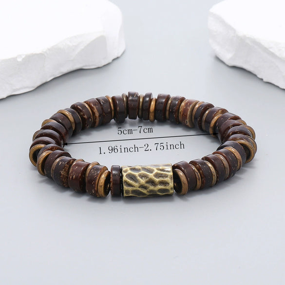 Jewelry Unisex Retro Handmade Beaded Coconut Shell Elastic String Geometric Bracelet